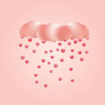 Pink clouds and raining hearts vector illustration design. Stock Illustration