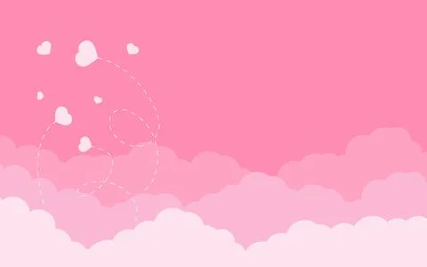 Pink clouds flying heart flat banner text vector Stock Illustration