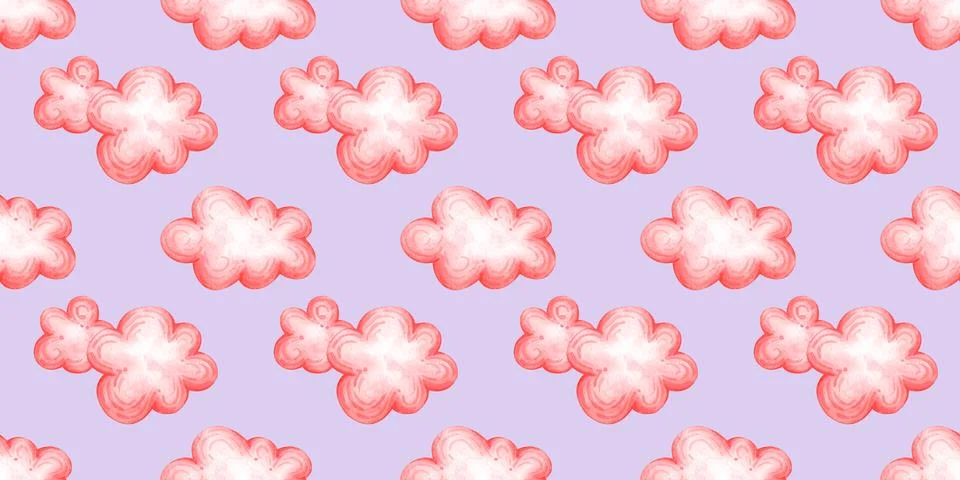 Pink clouds watercolor seamless pattern 스톡 일러스트