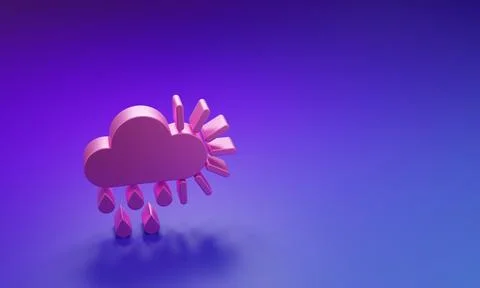 Pink Cloudy with rain and sun icon isolated on purple-blue background. Rain.. Stock Illustration
