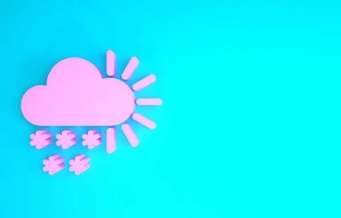 Pink Cloudy with snow icon isolated on blue background. Cloud with snowflakes Stock Illustration