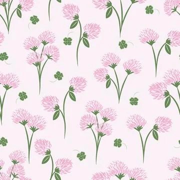 Pink Clover Bouquet Seamless Pattern Background Print Stock Illustration