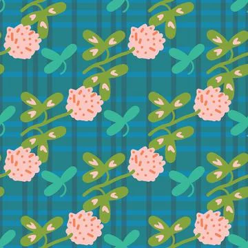 Pink clover flowers seamless vector pattern Stock Illustration
