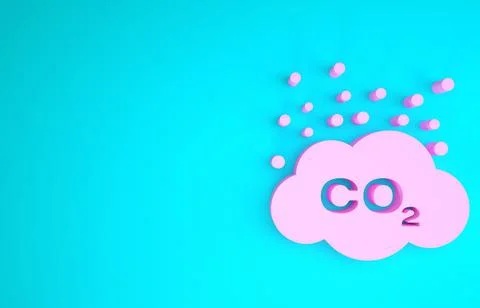 Pink CO2 emissions in cloud icon isolated on blue background. Carbon dioxide  Stock Illustration