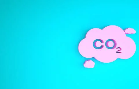 Pink CO2 emissions in cloud icon isolated on blue background. Carbon dioxide  Illustrazione stock
