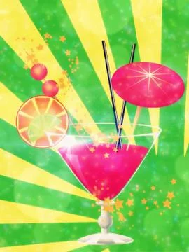 Pink cocktail with decorations Stock Illustration