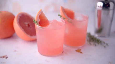 Pink cocktail with grapefruit and thyme Stock Footage 202465232