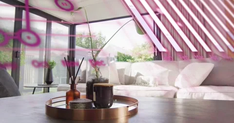 Pink code ribbon drifting, starting data swirling, receding, revealing coffee Stock Footage 318260340