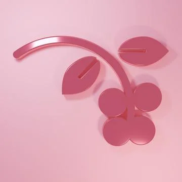 Pink Coffee bean, branch with leaf and berry icon isolated on pink backgrou.. 스톡 일러스트
