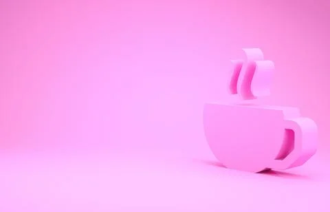 Pink Coffee cup flat icon isolated on pink background. Tea cup. Hot drink cof Stock Illustration