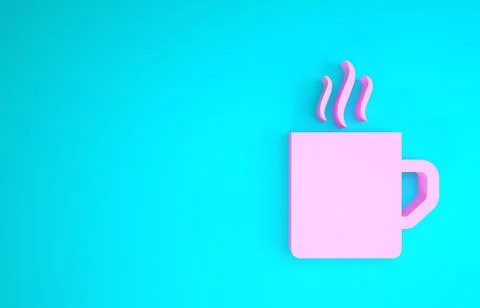 Pink Coffee cup flat icon isolated on blue background. Tea cup. Hot drink cof Stock Illustration
