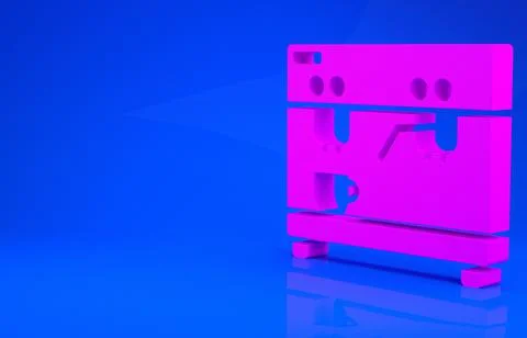 Pink Coffee machine icon isolated on blue background. Minimalism concept. 3d  Stock Illustration