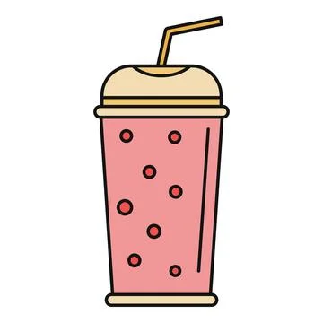 Pink cold beverage with bubbles and a straw in a cup Illustrazione stock