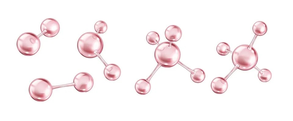Pink collagen molecules forming structures icons set Stock Illustration