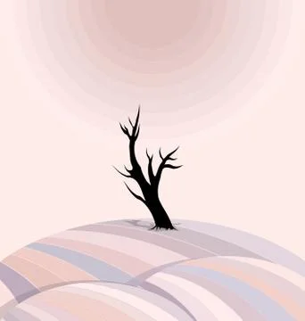 Pink color background image of the abstract lonely tree Illustrazione stock