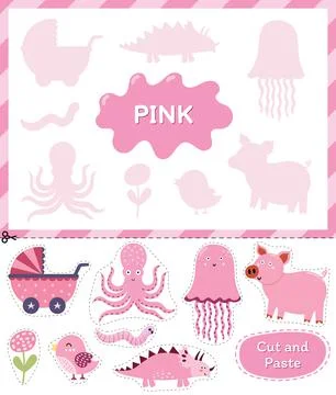 Pink color. Cut the elements and match them with the right shadows. Learning Stock Illustration