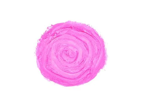 Pink color sample smeared on white wall. Interior material design. Stock Photos
