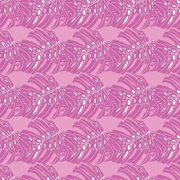 Pink colored bright seamless pattern with monstera ornament. Tropical abstrac Stock Illustration