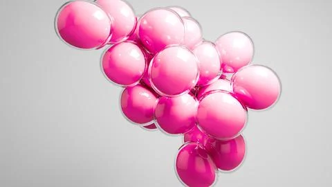 Pink colored bubbles floating against grey background. Stock Illustration