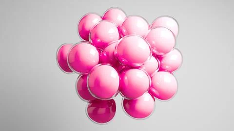 Pink colored bubbles floating against grey background. Stock Illustration