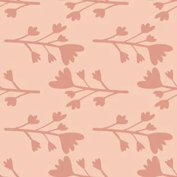 Pink colored seamless floral pattern with branches and flowers. Creative mini Stock Illustration