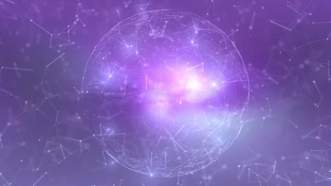 Pink coloured digital tech 3d sphere on plexus lines dots loop motion backgr Stock Footage 341898129