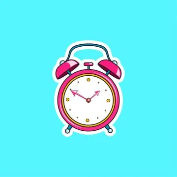 Pink comic alarm clock. Vector bright dynamic cartoon object in retro pop art Stock Illustration
