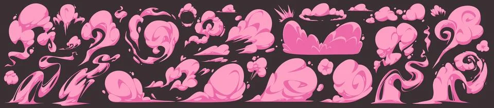 Pink comic smoke effects set Stock Illustration