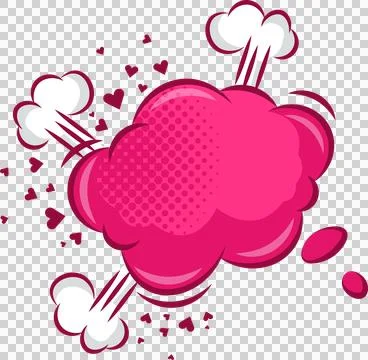Pink comic style explosion cloud is bursting with white puffs and hearts, Stock Illustration