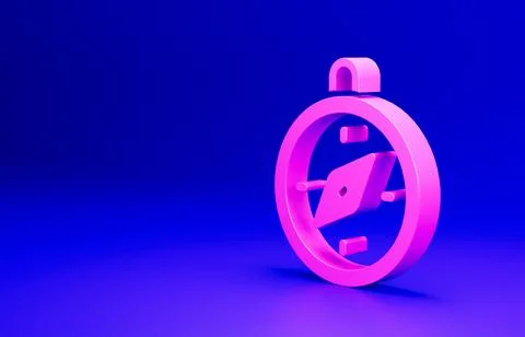 Pink Compass icon isolated on blue background. Windrose navigation symbol. Wind Stock Illustration