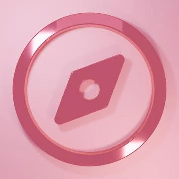Pink Compass icon isolated on pink background. Windrose navigation symbol. .. Illustrazione stock