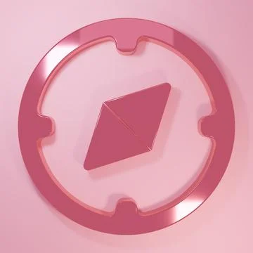 Pink Compass icon isolated on pink background. Windrose navigation symbol. .. Illustrazione stock
