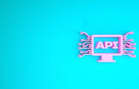 Pink Computer api interface icon isolated on blue background. Application pro Stock Illustration