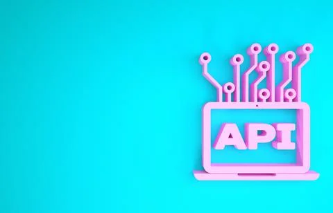 Pink Computer api interface icon isolated on blue background. Application pro 스톡 일러스트