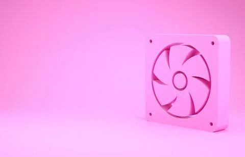 Pink Computer cooler icon isolated on pink background. PC hardware fan. Minim 스톡 일러스트