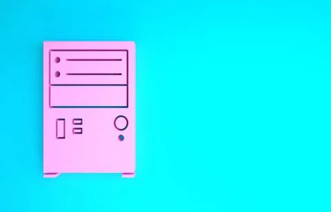 Pink Computer icon isolated on blue background. PC component sign. Minimalism Illustrazione stock