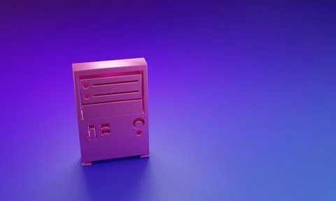 Pink Computer icon isolated on purple-blue background. PC component sign. M.. Stock-Illustration