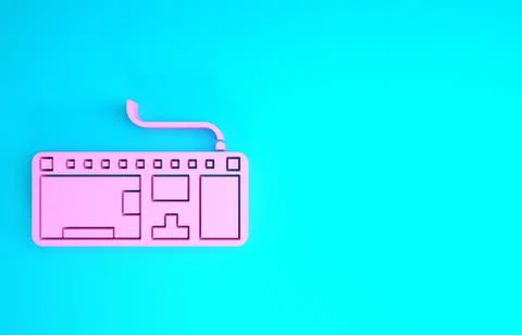 Pink Computer keyboard icon isolated on blue background. PC component sign. M Stock-Illustration