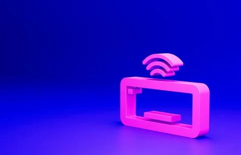 Pink Computer keyboard icon isolated on blue background. PC component sign Stock-Illustration