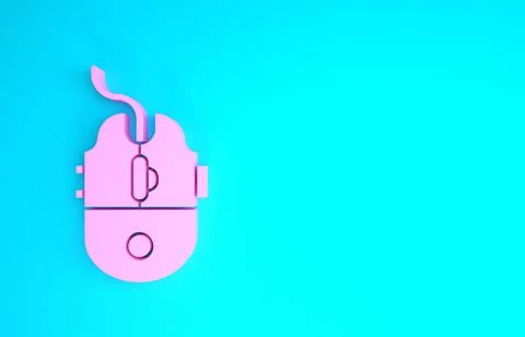Pink Computer mouse gaming icon isolated on blue background. Optical with whe Stock Illustration