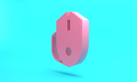 Pink Computer mouse gaming icon isolated on turquoise blue background. Optica Stock Illustration