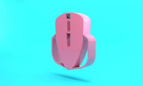 Pink Computer mouse gaming icon isolated on turquoise blue background. Optica Stock Illustration