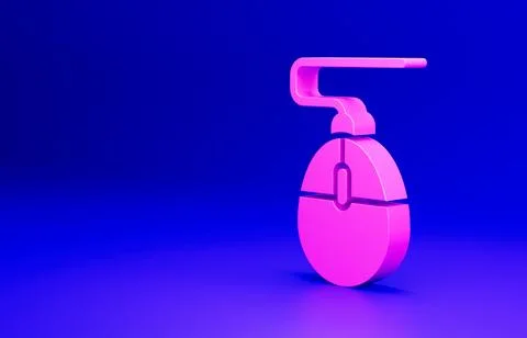 Pink Computer mouse gaming icon isolated on blue background. Optical with wheel Stock Illustration