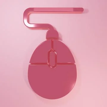 Pink Computer mouse gaming icon isolated on pink background. Optical with w.. Illustrazione stock