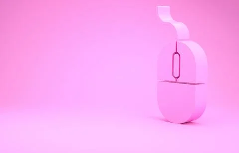 Pink Computer mouse icon isolated on pink background. Optical with wheel symb Illustrazione stock