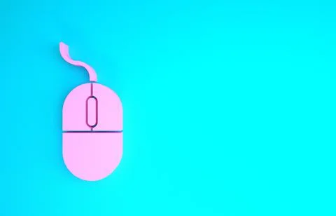Pink Computer mouse icon isolated on blue background. Optical with wheel symb Stock Illustration