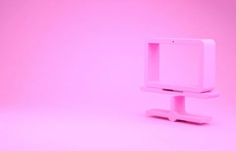 Pink Computer network icon isolated on pink background. Laptop network. Inter Illustrazione stock