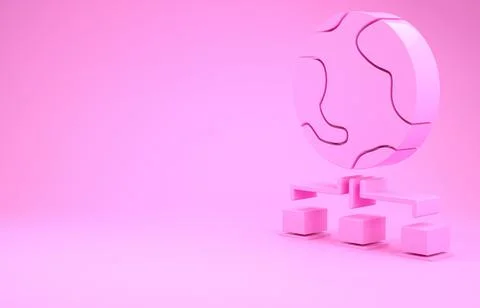 Pink Computer network icon isolated on pink background. Online gaming. Laptop Stock Illustration