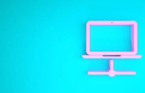 Pink Computer network icon isolated on blue background. Laptop network. Inter Stock Illustration