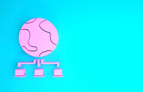 Pink Computer network icon isolated on blue background. Online gaming. Laptop Stock Illustration